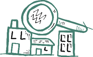 Illustration: Ressourcen - Lupe über Haus